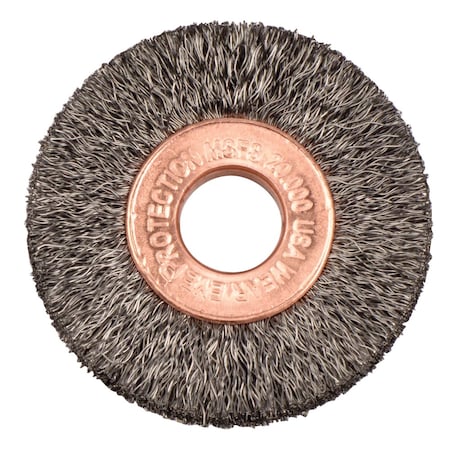 Weiler 1-1/2" Dia Crimped Wire Wheel, .006" Steel Fill, 3/8" Arbor Hole 15302